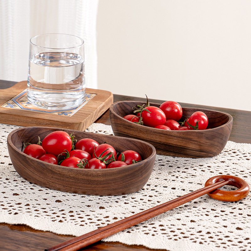 黑胡桃木船型碗干果点心盘客厅茶几甜品零食托盘水果盘复古收纳盘