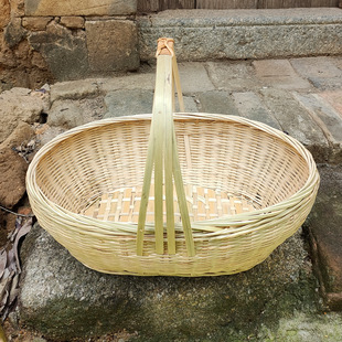 竹编菜篮子手提篮购物买菜竹篮子家用水果篮蔬菜采摘篮收纳筐大号