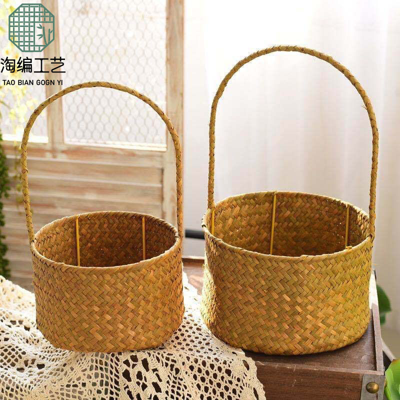 北欧草编花篮编织手提篮装饰摆件插花干花手提婚礼海草篮收纳篮,鲜花速递/花卉仿真/绿植园艺,花篮,淘宝优惠券,粉丝福利购,淘宝优惠卷