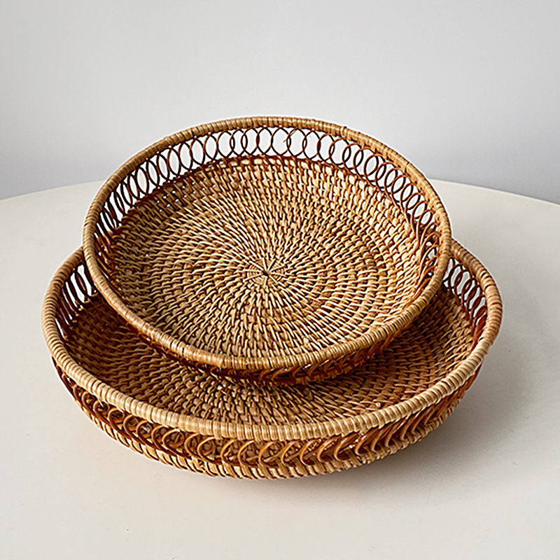 藤编花边镂空水果盘零食糖果篮