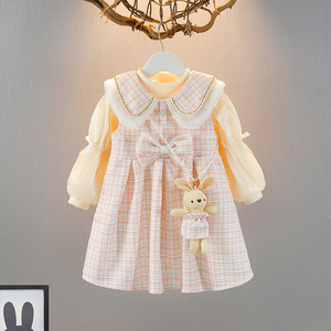 女童连衣裙秋装2023新款洋气女宝宝套装裙子秋季儿童公主裙春秋款