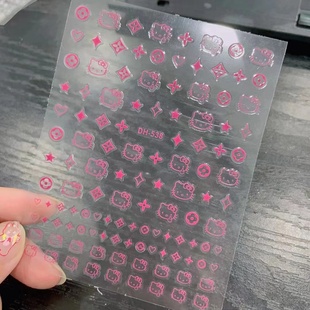 【网红爆款中指Kitty猫】卡通搞怪猫咪蝴蝶结镂空黑白银美甲贴纸