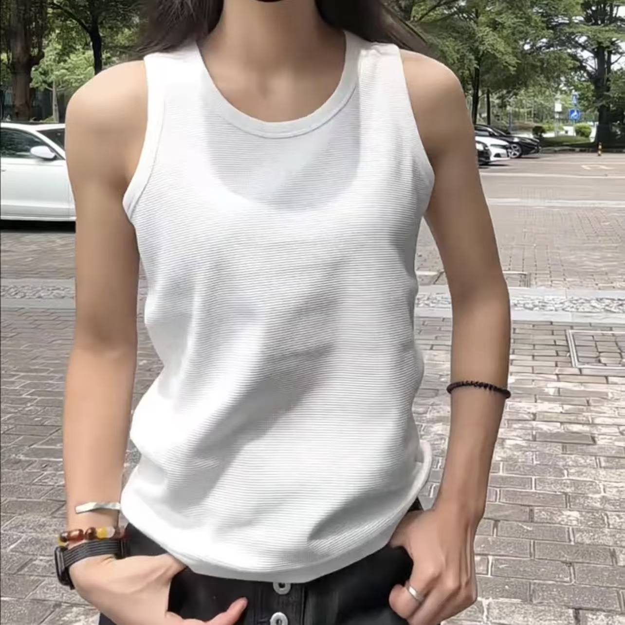 280克重磅华夫格小袖口新款韩版时尚百搭显瘦无袖背心男女款背心