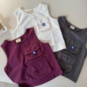 无袖 儿童背心夏季 男童女童日系口袋工装 T宝宝小童洋气上衣T恤潮酷