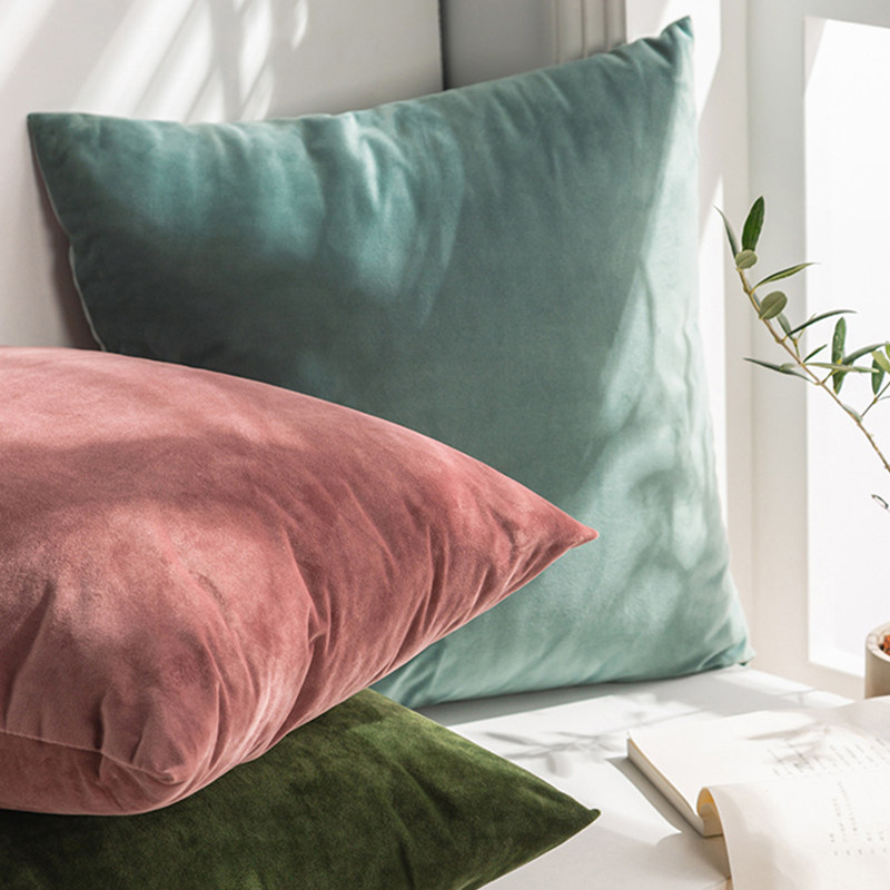 square pillow case sofa back bedside office cushion velvet r图片