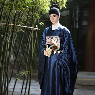 出租明制男汉服官服双鹤暗花圆领袍补服婚服新郎司仪婚礼拍照写真