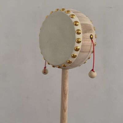 老式头层牛皮桃木手摇拨浪鼓