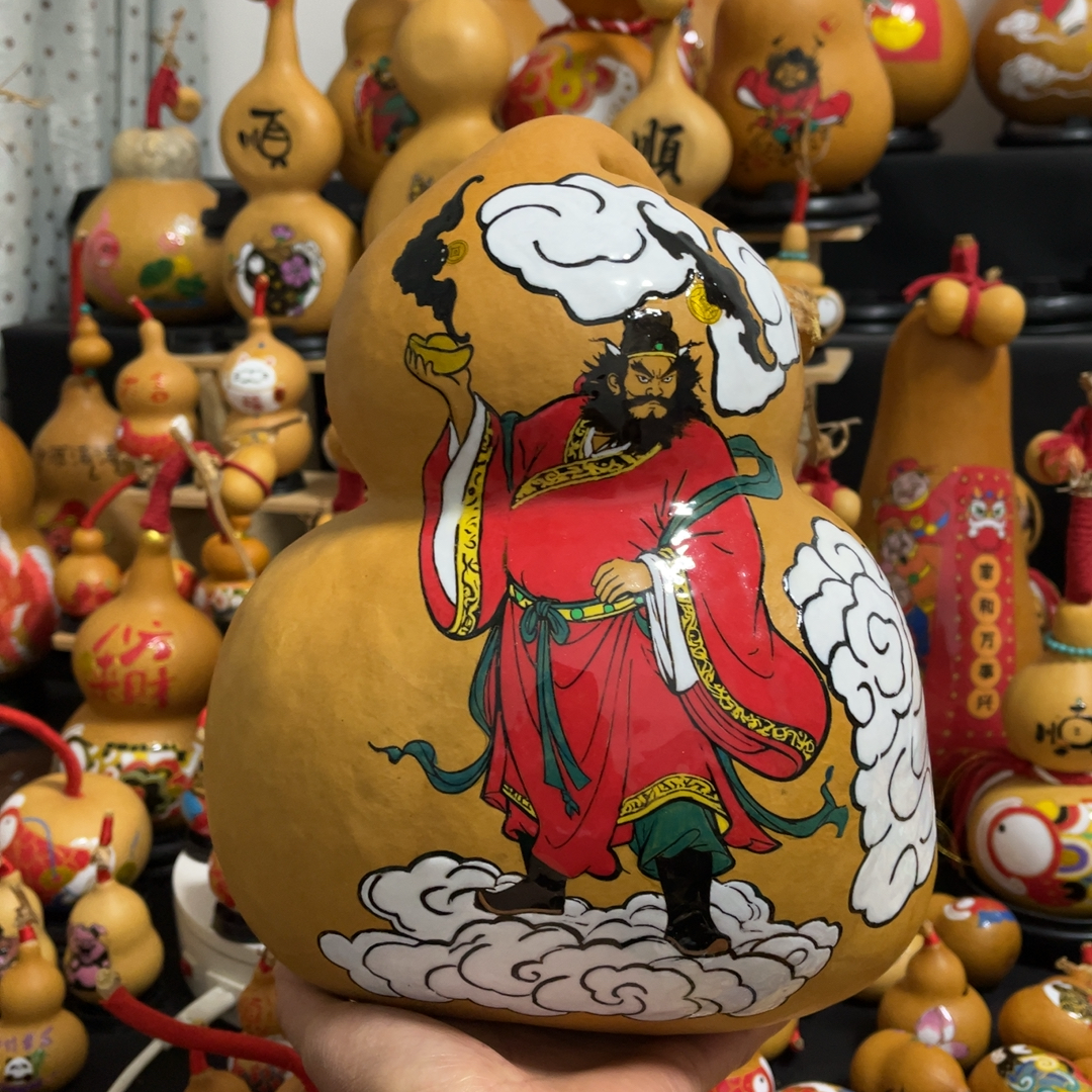 天然葫芦钟馗手把件手工墨刻葫芦摆件已封釉文玩葫芦挂件一物一图