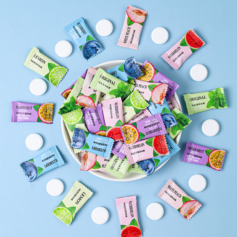 海盐无糖百香果薄荷味糖无糖型维c含片批发散装休闲小零食品糖果
