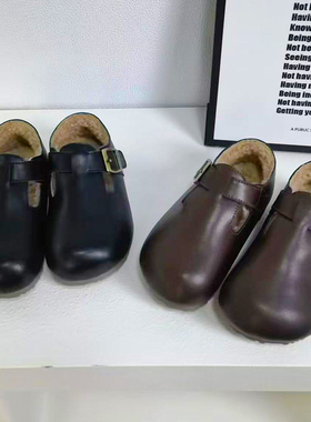 真皮复古儿童勃肯鞋牛皮森系宝宝鞋冬季加绒保暖皮面中小女童鞋