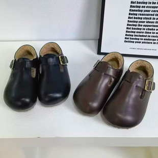 真皮复古儿童勃肯鞋牛皮森系宝宝鞋冬季加绒保暖皮面中小女童鞋