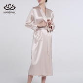 蔓斯菲尔真丝睡袍经典 气质浴袍优雅桑蚕丝家居服女春 纯色中长款