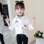 Áo sơ mi nữ họa tiết xuân hè 2019 trẻ em phiên bản lớn Hàn Quốc áo sơ mi trắng tay dài trẻ em mỏng mỏng nước ngoài - Áo sơ mi áo bé trai