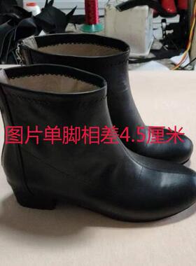 来图定做单脚内增高1-8.5厘米皮鞋真皮鞋子长短腿女短靴