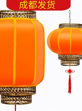 桔色灯笼橘色橙色户外防水中式仿古发光广告定做长圆冬瓜羊皮宫灯