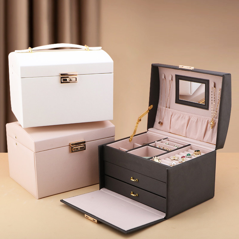 高档首饰收纳盒项链耳环手镯戒指精致饰品黄金珠宝大容量多层抽屉
