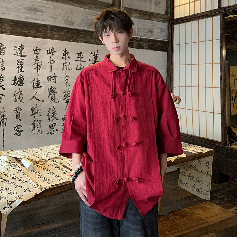 夏中式风大码衬衫港风情侣中性盘扣棉麻五分袖D1126-P55,男装衬衫,星座226-3