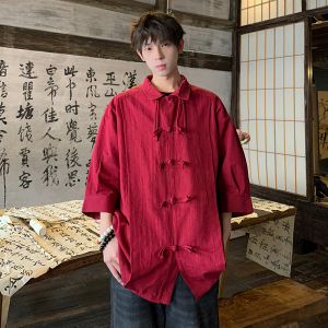 夏中式风大码衬衫港风情侣中性盘扣棉麻五分袖-D1126-P55图片