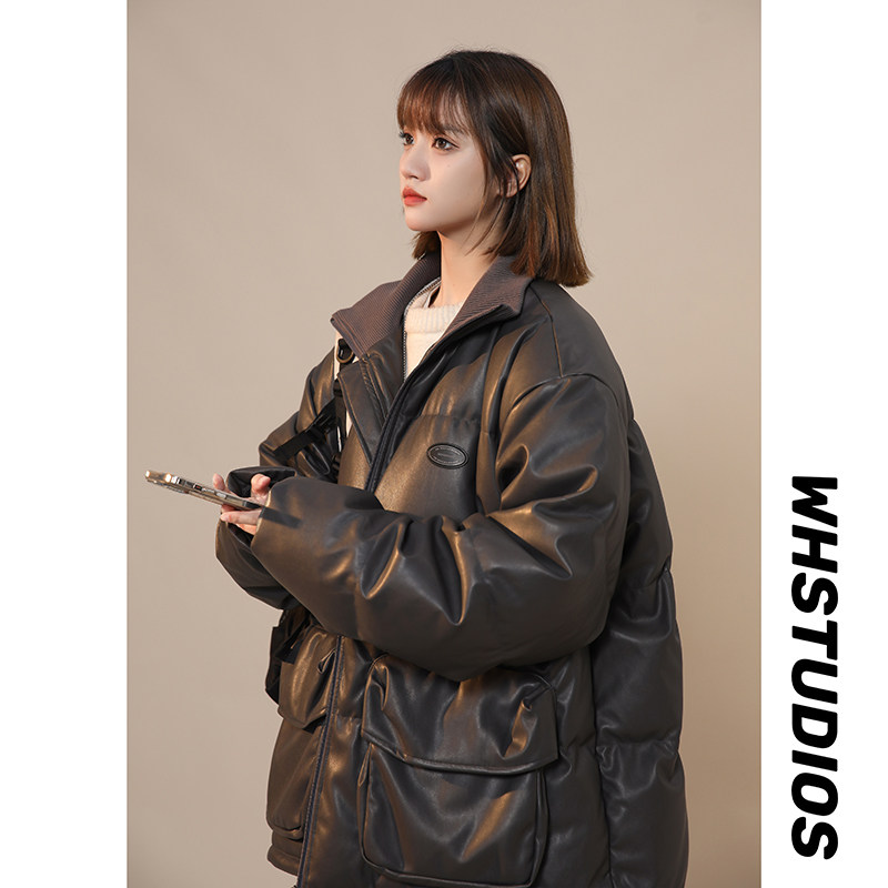 2023新款高品质PU皮棉衣中性罗文立领双口袋外套MY112-P165限228,男装棉衣,星座226-3
