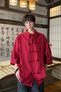 夏中式风大码衬衫港风情侣中性盘扣棉麻五分袖D1126-P55图片