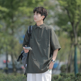 2024夏季大码港风多口袋工装衬衫宽松短袖衬衣外套226-3-p40-6862，男装衬衫，星座226-3