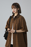 2024夏大码宽松复古新中式风风盘扣五分袖格子衬衫6286-P48，男装衬衫，星座226-3
