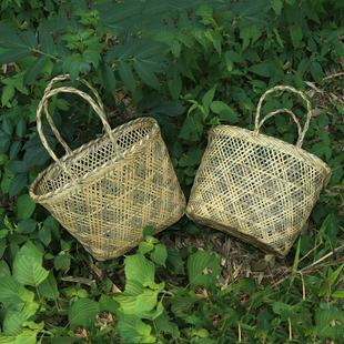 环保露营野餐篮手提收纳竹编篮鸡蛋篮子包手工便携老式手提买菜篮