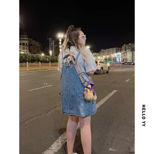 胖mm背带裙减龄显瘦牛仔裙220斤遮肉裙子夏 夏装 HELLOYY特大码 女装