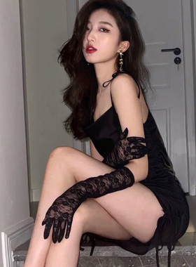 黑色蕾丝长手套暗黑系古写真拍照