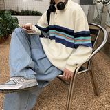A353-M073-特P55高质量韩版翻领拼色套头情侣毛衣休闲男女针织衫，男装针织衫/毛衣，星座1308-1（原A353）