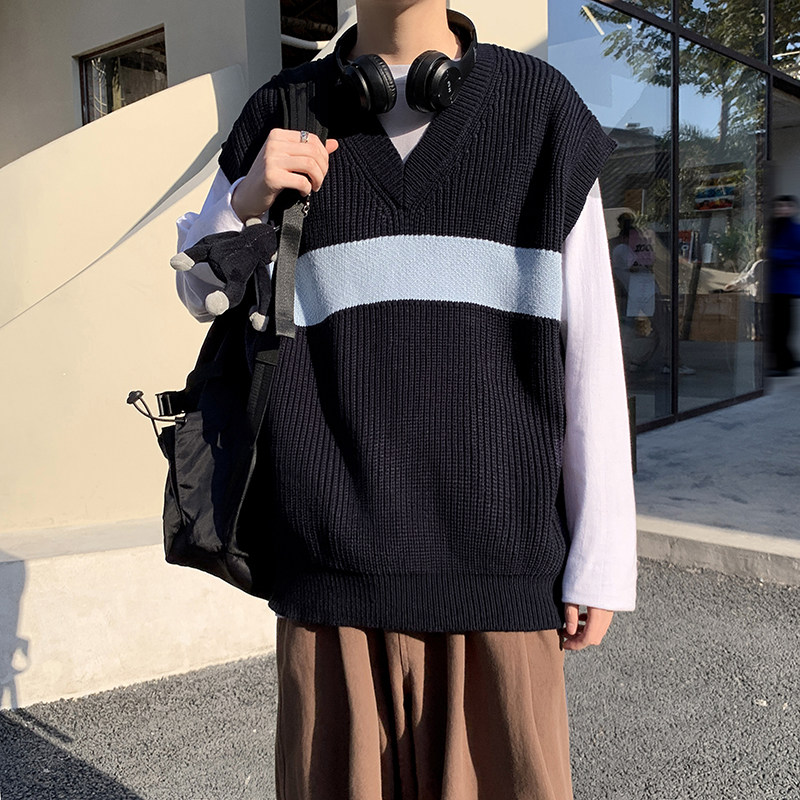 A353-M173-特P35高质量日系复古V领套头背心毛衣休闲男女针织衫,男装背心/马甲,星座1308-1（原A353）