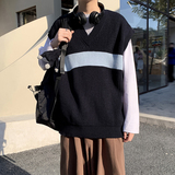 A353-M173-特P35高质量日系复古V领套头背心毛衣休闲男女针织衫，男装背心/马甲，星座1308-1（原A353）