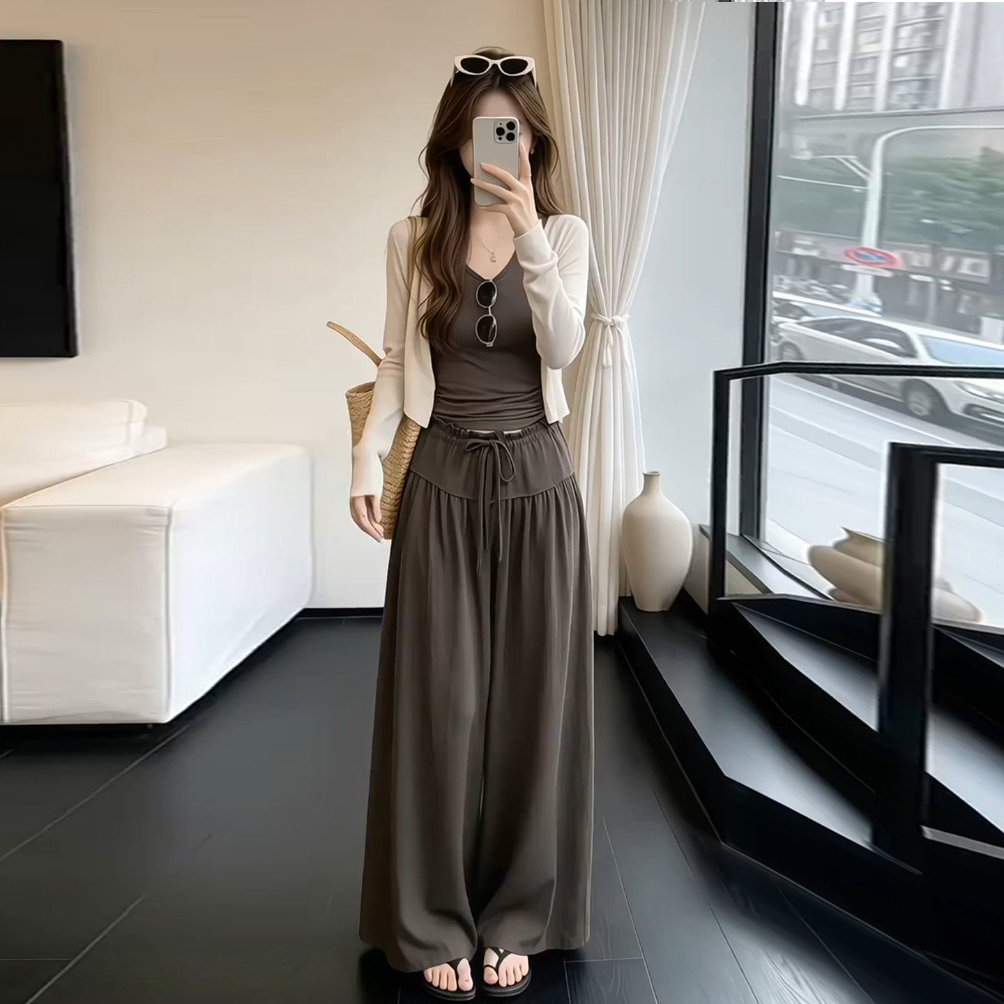 巨好看气质一整套ootd穿搭2026新款开衫背心上衣女夏季阔脚裤套装