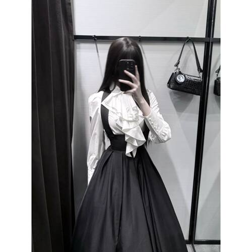 【黑鸢尾Sistina】口水巾衬衫+下裙套装春夏哥特风新款两件套