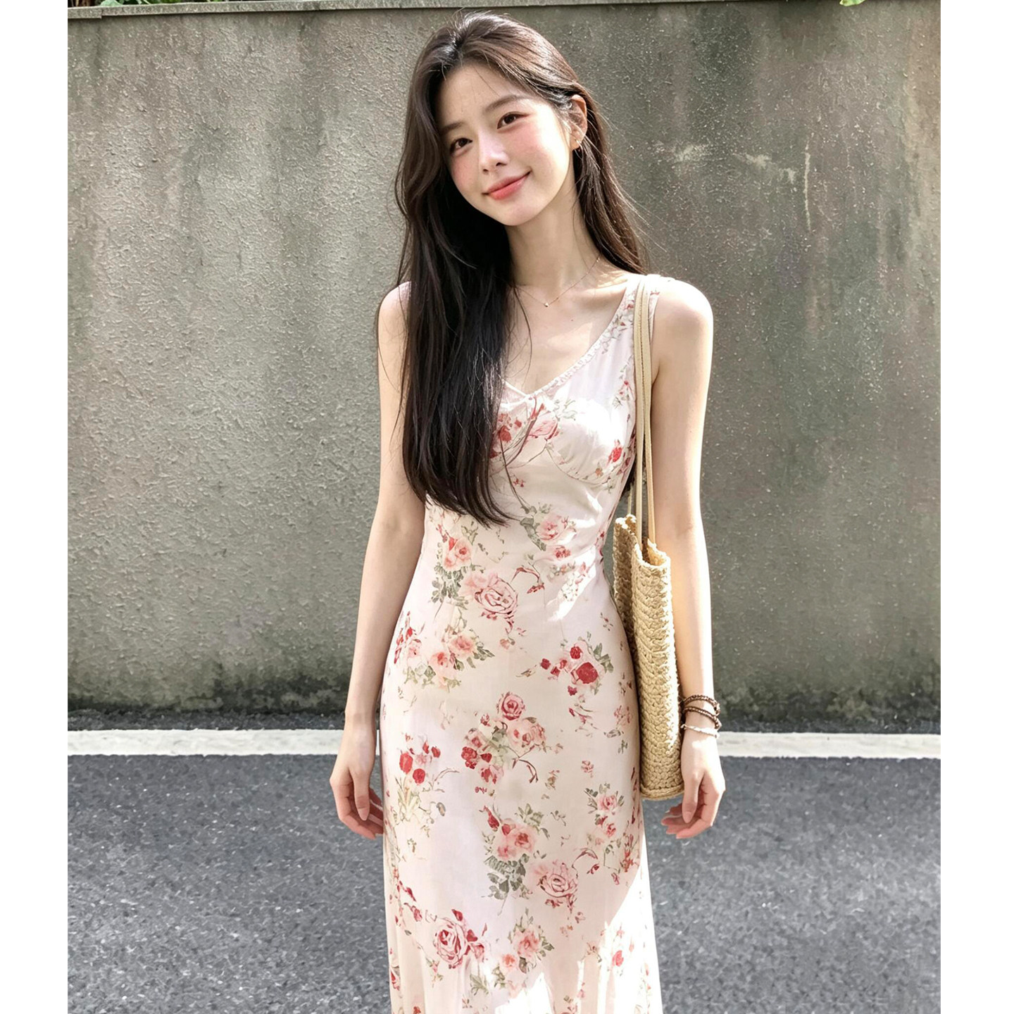 法式气质蕾丝碎花吊带连衣裙子女夏季2026年新款浪漫收腰包臀长裙