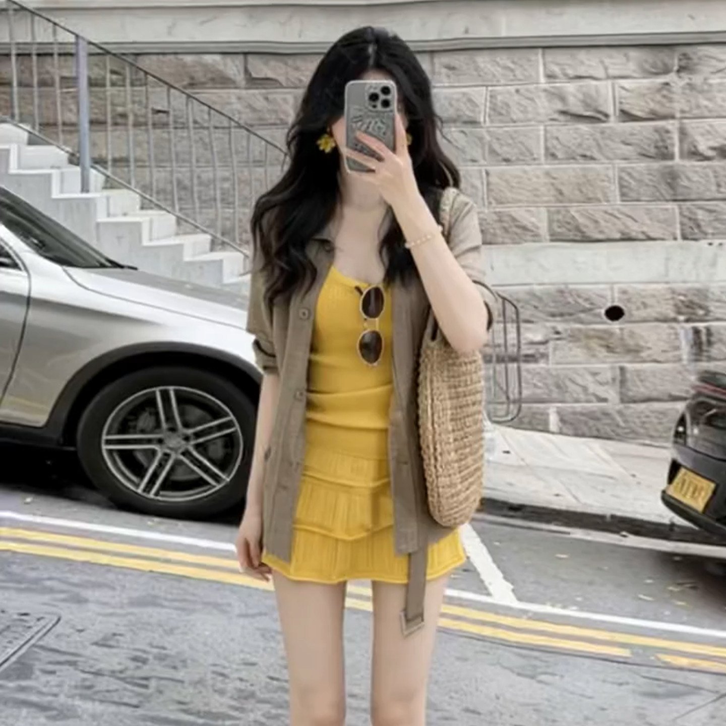 黄色吊带背心套装连衣裙子女夏季2026新款巨好看气质韩系穿搭短裙