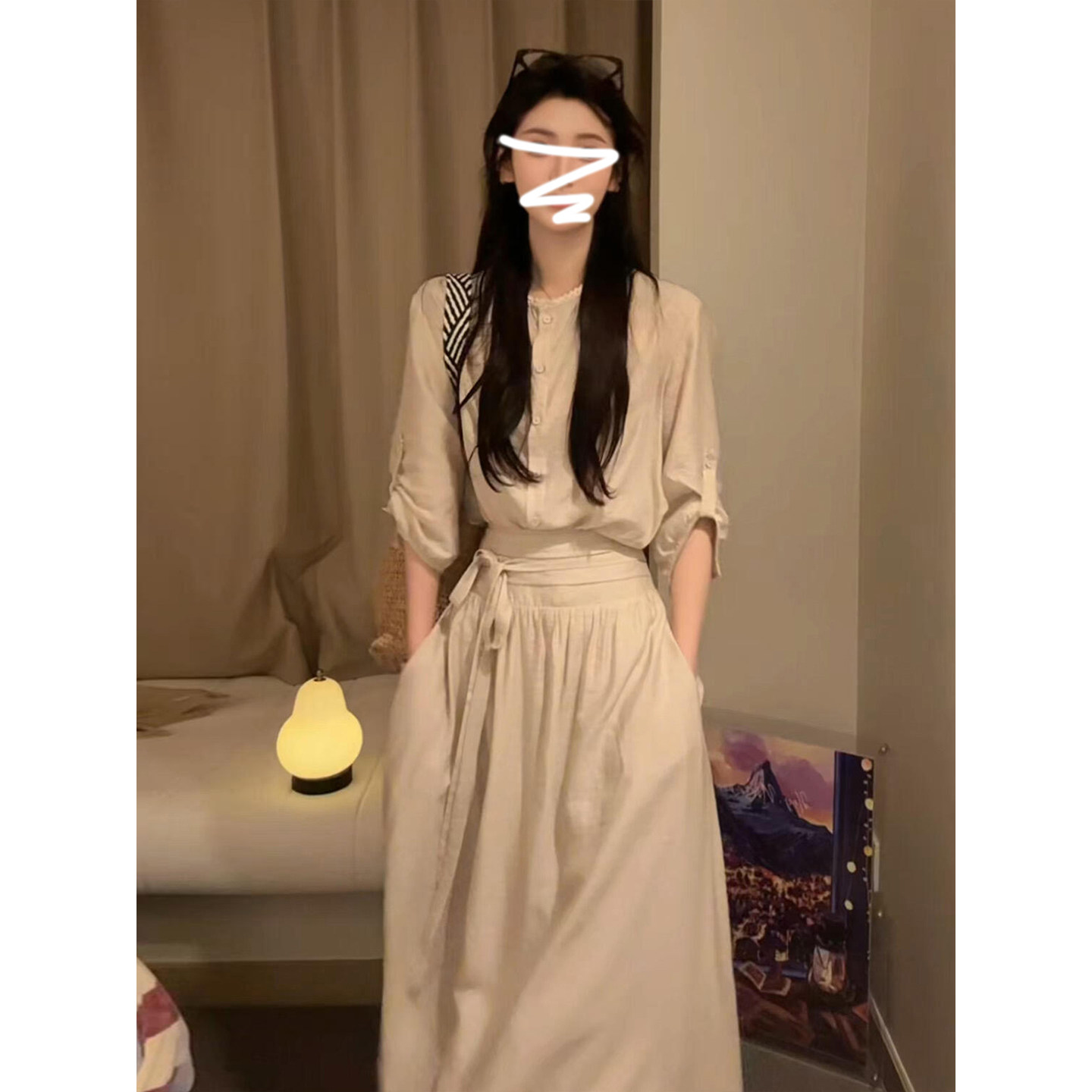 法式轻熟风简约清冷感连衣裙子夏季新款优雅气质慵懒长裙穿搭套装