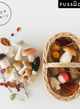 美国Moon Picnic 蘑菇篮子鸟蛋竹筐木制玩具儿童仿真道具家居摆件