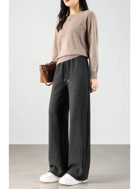 c2025 冬高腰秋季显瘦抽绳松紧腰宽松休闲窄版直筒裤女