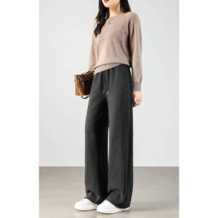 直筒裤 显瘦抽绳松紧腰宽松休闲窄版 女 冬高腰秋季 c2025