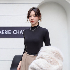 德绒半高领长袖打底衫女秋冬季新款女士纯色内搭修身显瘦保暖上衣