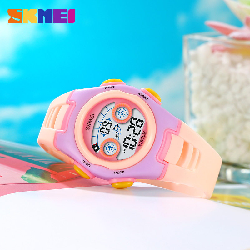 时刻美时尚七彩LED灯光儿童手表多功能防水闹铃学生电子男女腕表