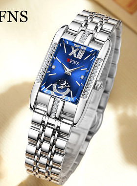 Ofns轻奢女表爆款简约防水钢带长方形石英表独立秒针复古手表