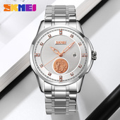 SKMEI时刻美貔貅浮雕商务男士 钢带夜光防水腕表日历蝴蝶扣石英表
