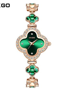 MKGO陌佧高新款轻奢时尚复古四叶草高级感手链水晶镶钻女士防水表