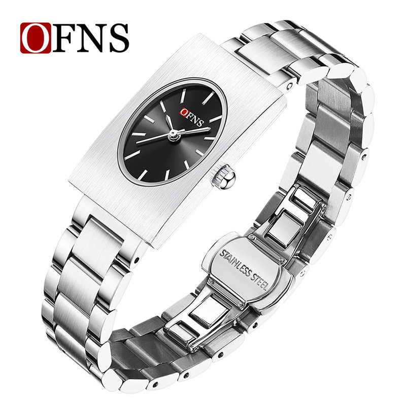ofns品牌爆款复古简约石英腕表小众方形女士手表钢带商务手链手镯