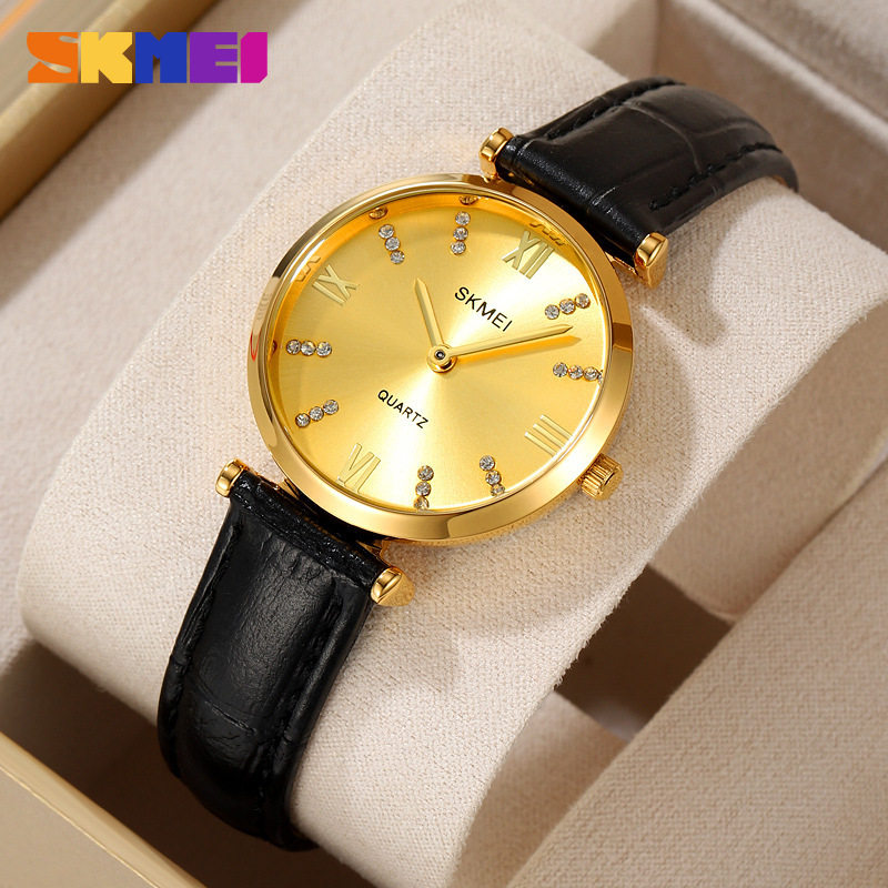 时刻美女士手表简约妈妈指针女款腕表皮带百搭学生石英表镶钻超薄