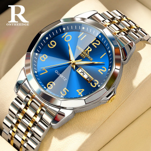 瑞士瑞之缘男士 女士商务钢带防水双日历大数字名表男女表情侣腕表