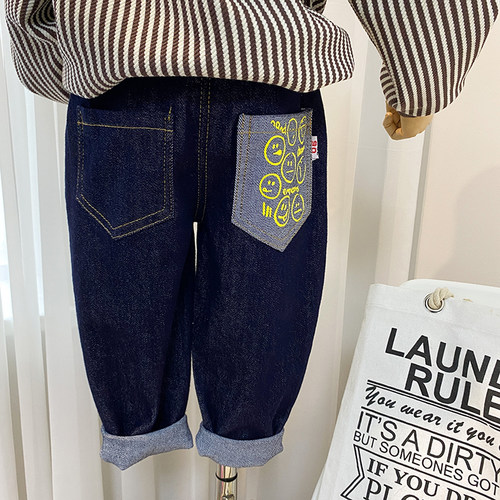 男童裤子春款不掉色弹力牛仔长裤