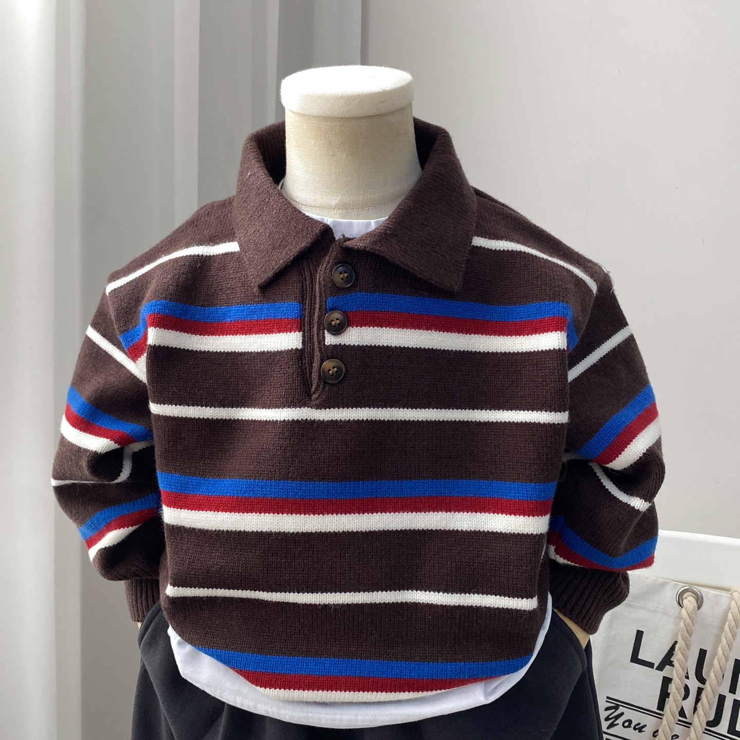 翻领男童毛衣洋气咖色百搭秋冬